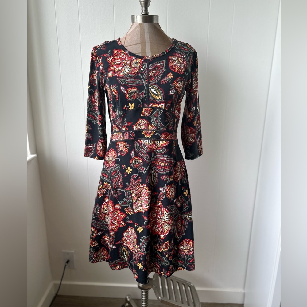 Title Nine Black Dress with Red Floral Pattern